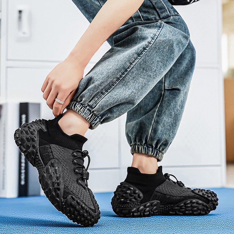 Men's Platform Sole Wear-Resistant Sneakers, Breathable Mesh Fabric, Quick-Drying Running Shoes, Trendy and  Slip-On Jogging Shoes