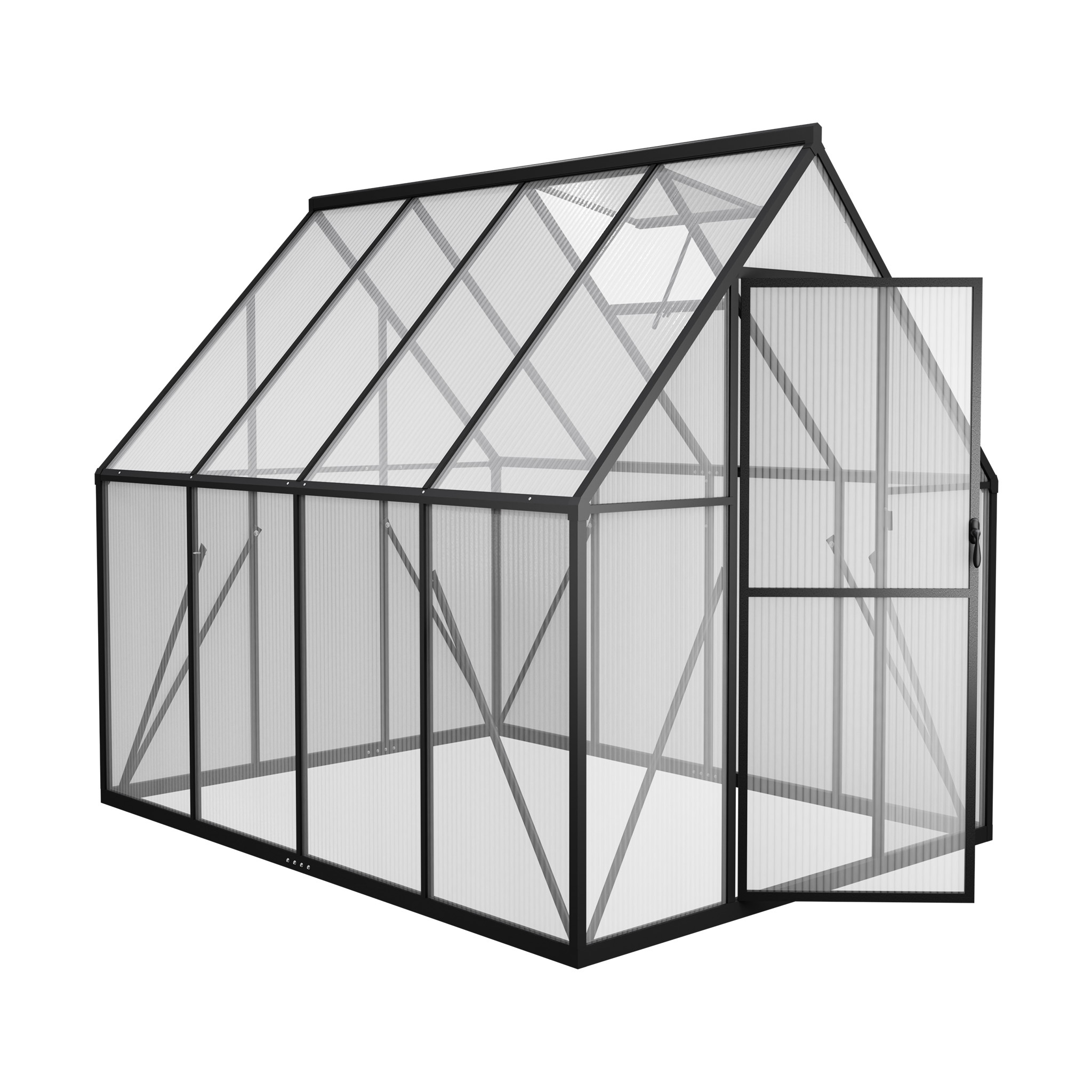Image of Aluminium Greenhouse Measuring 125x180x195cm, Featuring A 6 Cm Base And 4 Mm Polycarbonate Panels. This Is Uv Resistant And Weatherproof, Perfect For