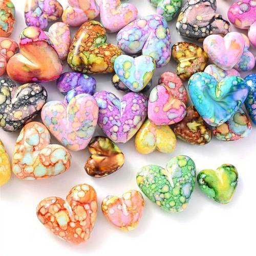 60pcs heart shaped acrylic gemstones marbled multicolor making shoe charms symbolizes perfect gift for mother s day graduation teacher appreciation craft supplies for accessories home decor pendants for jewelry making handmade gifts decorative beads smooth texture creative hobbyists