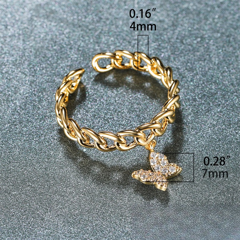 Chain-Style Adjustable Ring with Butterfly Charm