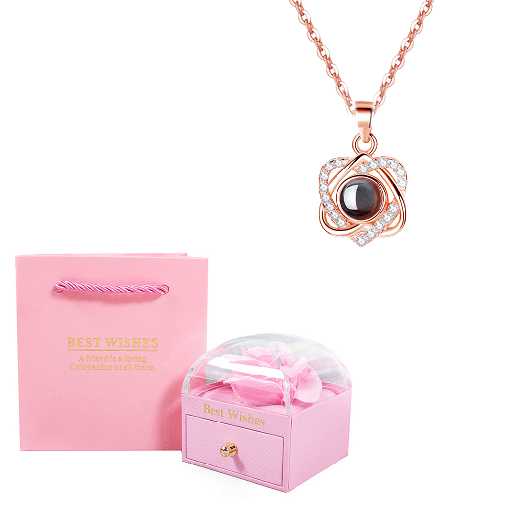 100 Languages I Love You Projection Double Heart Pendant Necklace