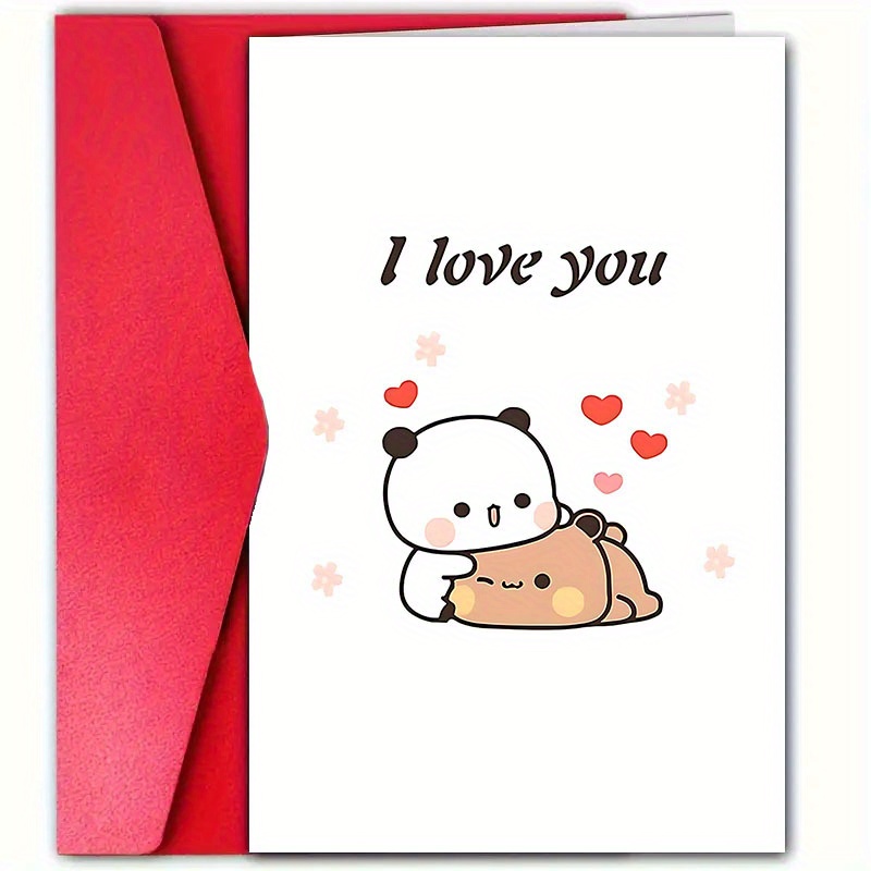 TEMU 1 Adorable Valentine's Day Greeting Card With Envelope â Cute Panda And Bear Cartoon Animal Design, "i Love You" Message, Perfect For
