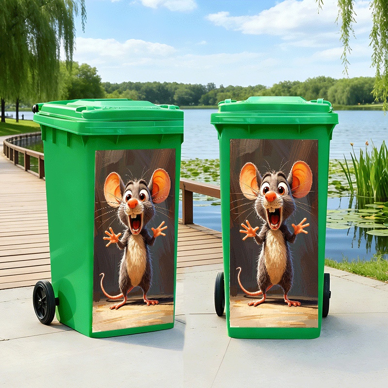 1pc Self-adhesive Trash Can Sticker Suitable For Walls & Garbage Bins - Cute Screaming Mouse Design, Peel-and-stick Wallpaper Decal, Application, Contemporary Warning Decoration (1 Sheet), 2d Flat