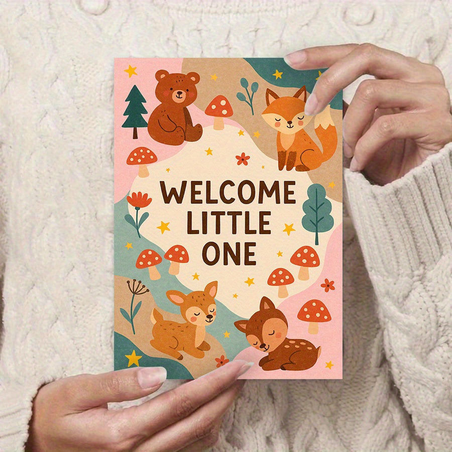 Welcome Little One Greeting Card with Cute Forest Animals