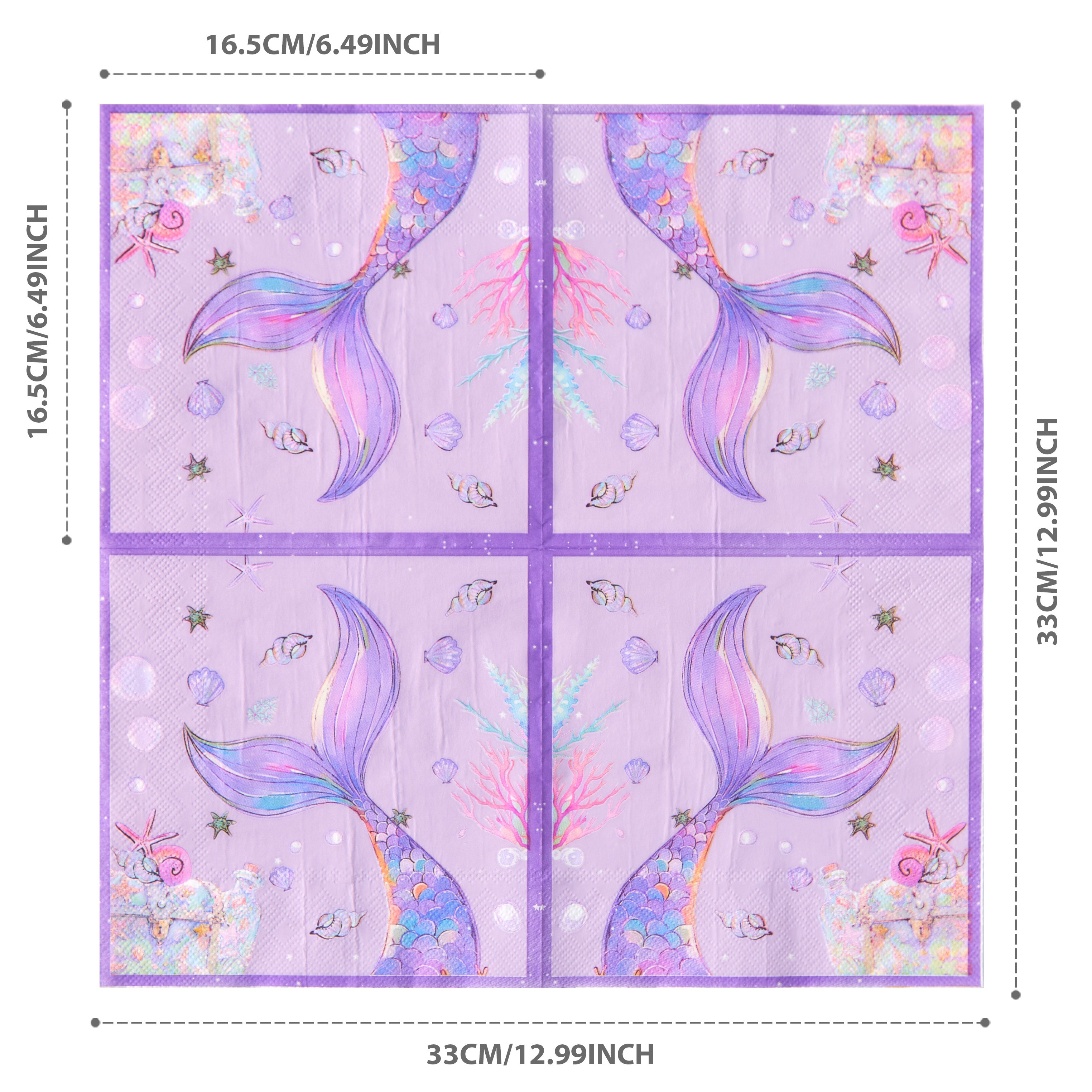 Image of 25pcs Mermaid Tail Disposable Napkins, 13x13 Inch, Theme For Party Decorations With Starfish & , Ideal For Themed Events & Everyday Use For Halloween、christmas