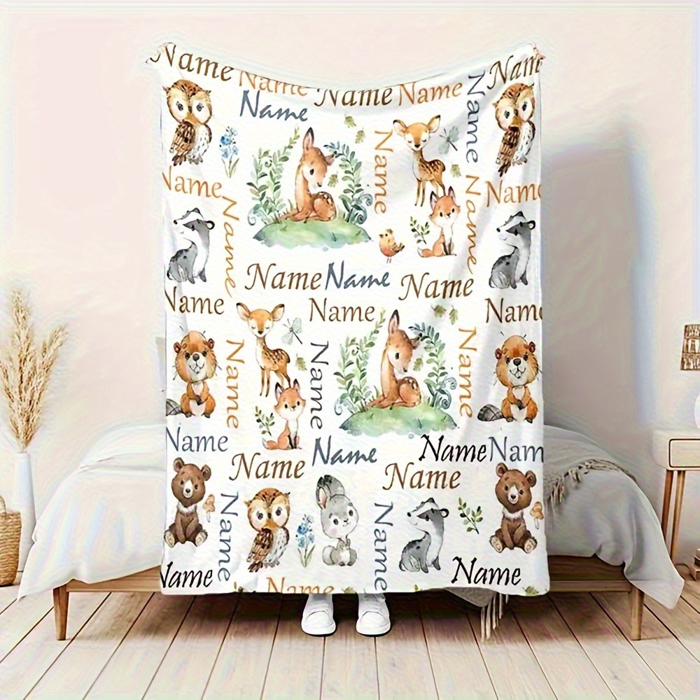 TEMU 1 Couverture Personnalisée avec Nom et Illustrations d'Animaux Mignons - Fibre de Douce et Douce pour , Idéale pour Salons Douillets, Chambres,