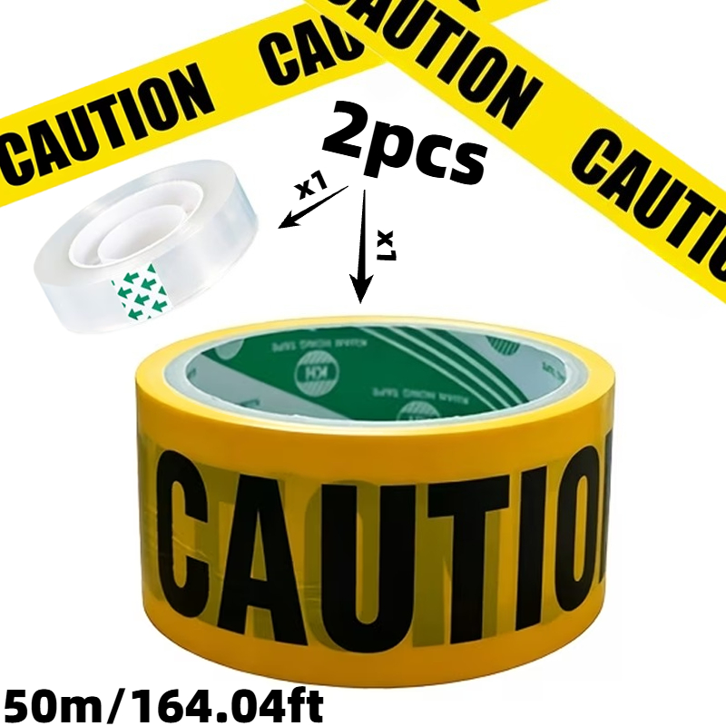 TEMU 2pcs Yellow Caution Tapes, Caution Adhesive Safety Tapes With Black Lettering, , Suitable For Workplace Hazardous Areas And Halloween Decoration