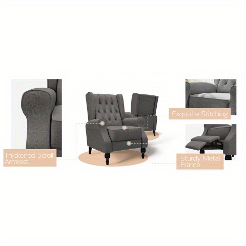 ALBOTT Tufted Push Back Recliner Chair - Wingback Accent Armchair for Adults, Club-Style Design for Home Use