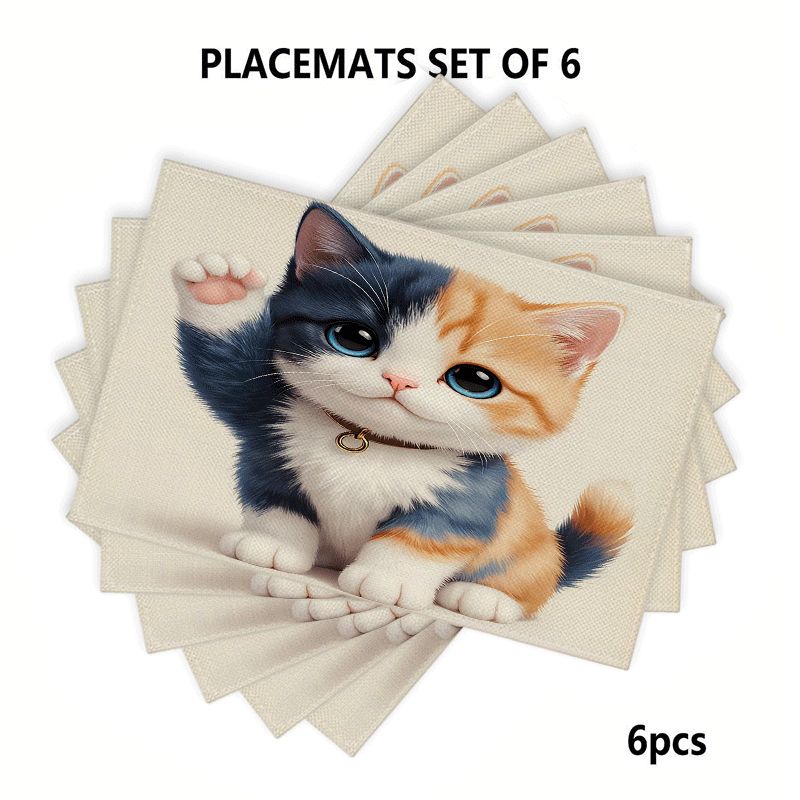 Rechteckige Katzen Platzsets Abwaschbare Polyester Tischsets_voghion.com