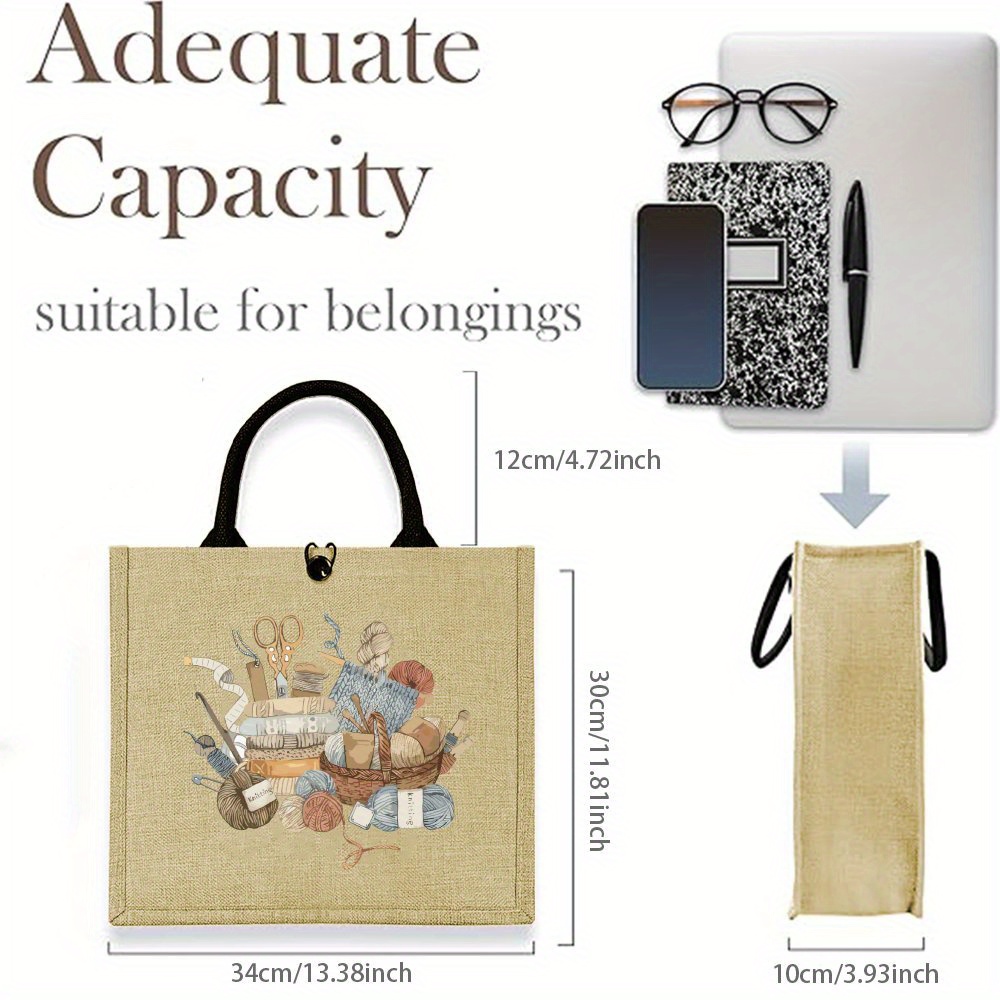 E-shop Humorvolle Stricktasche für Männer und Frauen, mit einem Strickball-Design. Diese geräumige und stilvolle Jute-Tasche ist für Outdoor-Picknicks,