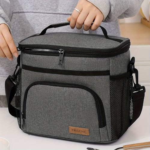 large capacity insulated lunch bag square bento cooler tote with zipper closure top handle adjustable shoulder strap multi pocket thermal lunch box thickened aluminum lining for hot cold food storage for work picnic non food contact