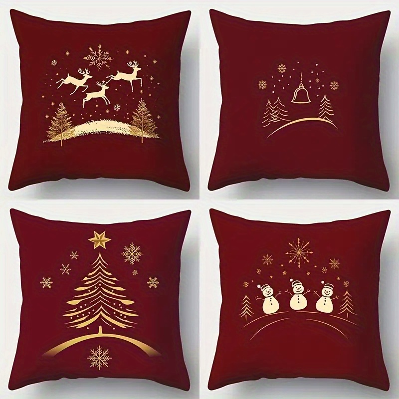 TEMU 4pcs, 2d Flat -sided Print Non-embroidered Christmas Themed Pillowcase Covers - Suitable For Everyday/valentine's Day/mother's Day/
