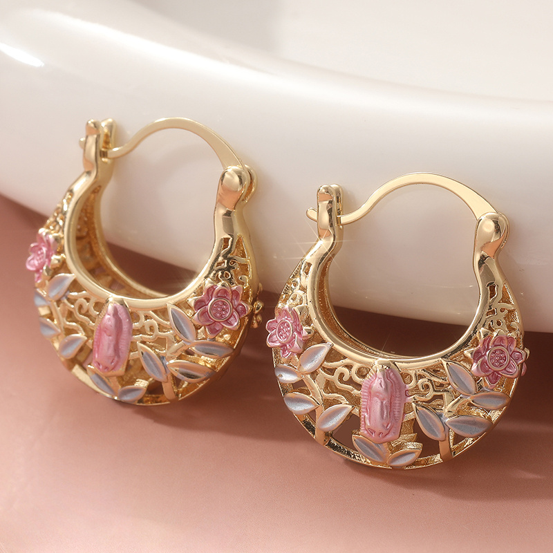 Vintage Boho Copper Hoop Earrings, Floral & Leaf Patterns, Ramadan Wedding Gift