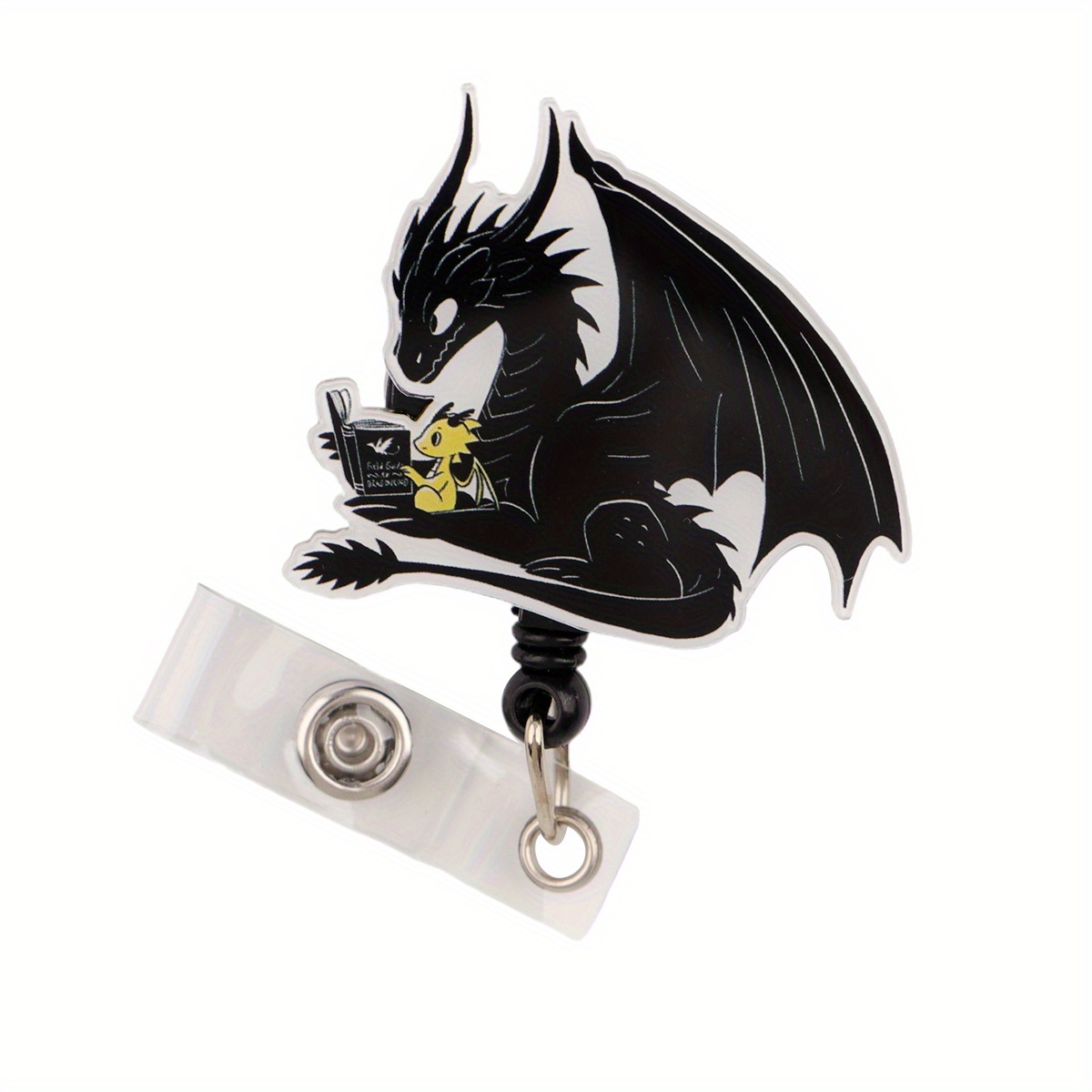TEMU Porte-Badge Rétractable avec Motif de Dragon pour Cartes d'Identité - Porte-Carte en Plastique Durable à Mécanisme Rétractable et Fermoir