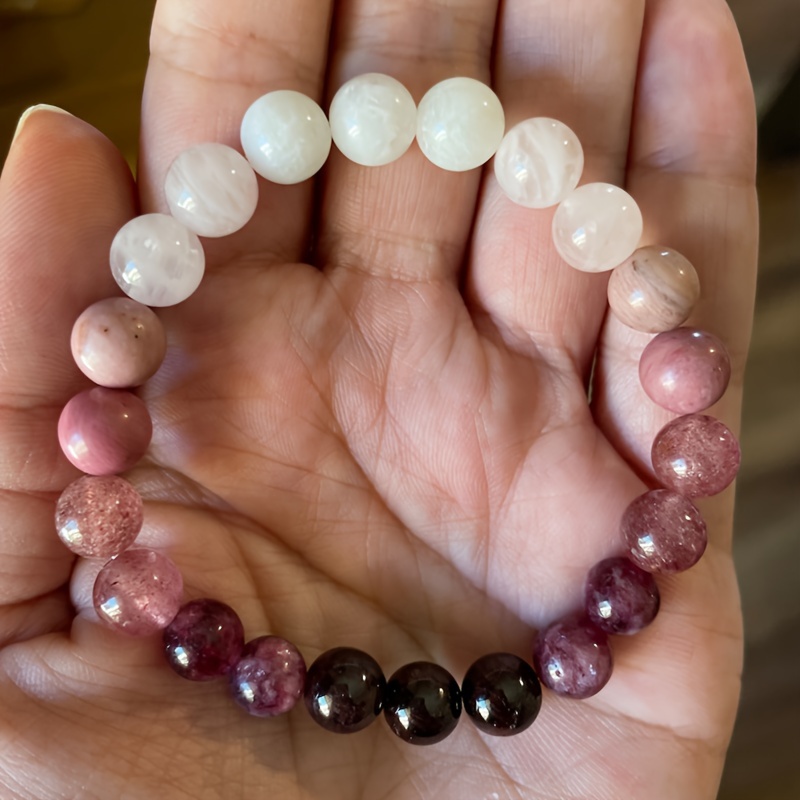 Mixed Pink Gradient Beaded Bracelet with Moonstone & Quartz