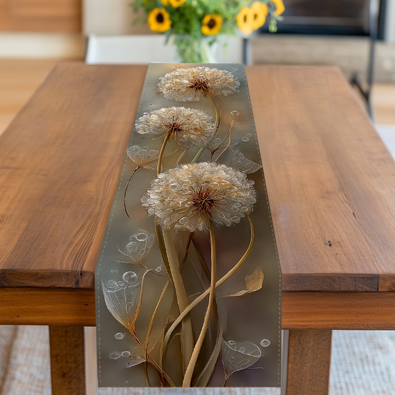 TEMU Tischläufer, Tischdecke, Löwenzahn-Design mit Blasen, Beige Farbton, für Geburtstag, Hochzeit, Jahrestag, Abschlussfeier, Einweihung und mehr,