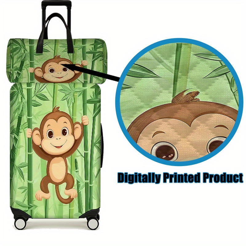 Green Bamboo & Brown Monkey Climbing Suitcase Set, Travel Bag & Luggage Protector