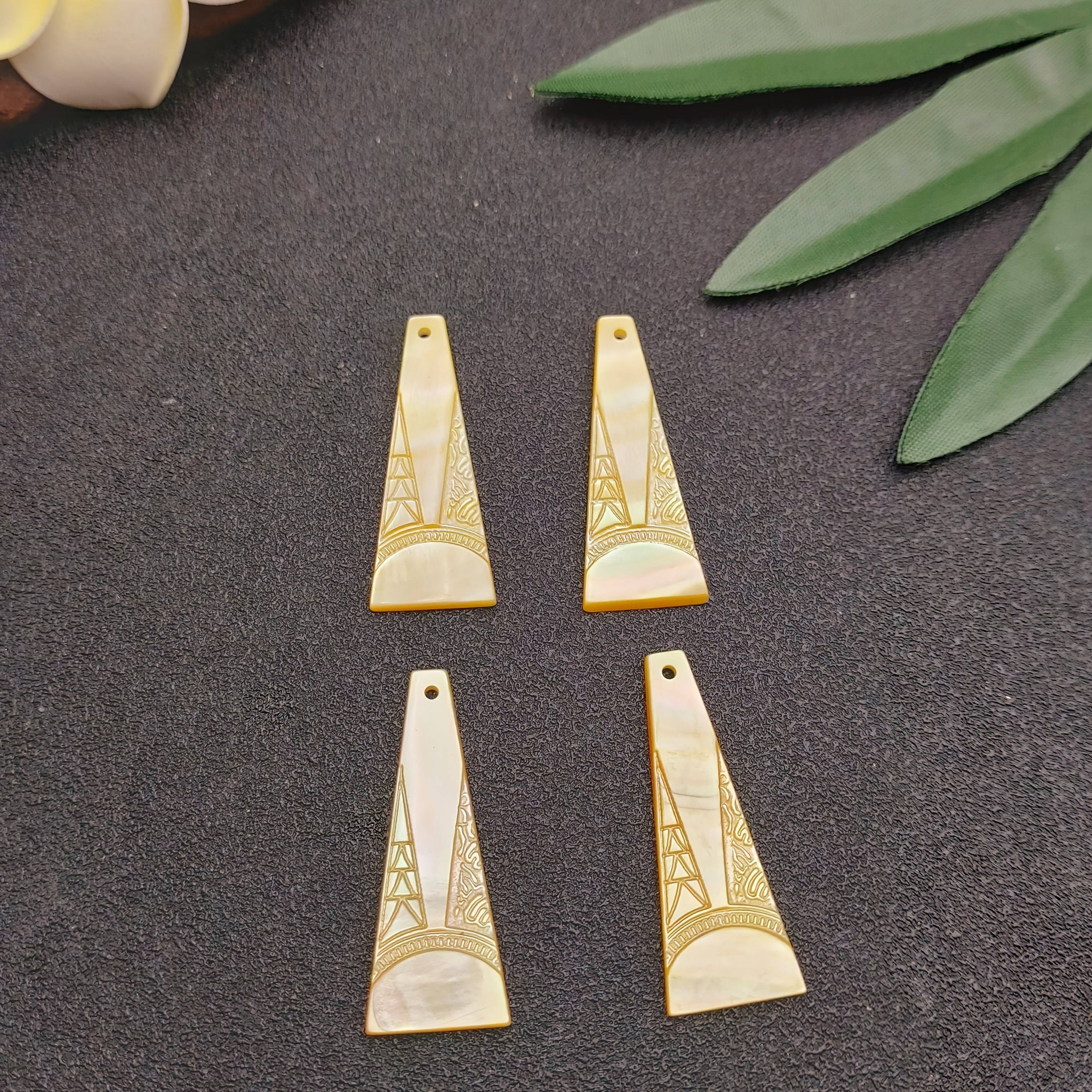 TEMU 4pcs Breloques Naturelles Jaune Mère de Perle - Pendentifs MOP Iridescent Sculptés à pour la Fabrication de et de Boucles d'Oreilles, Artisanat,