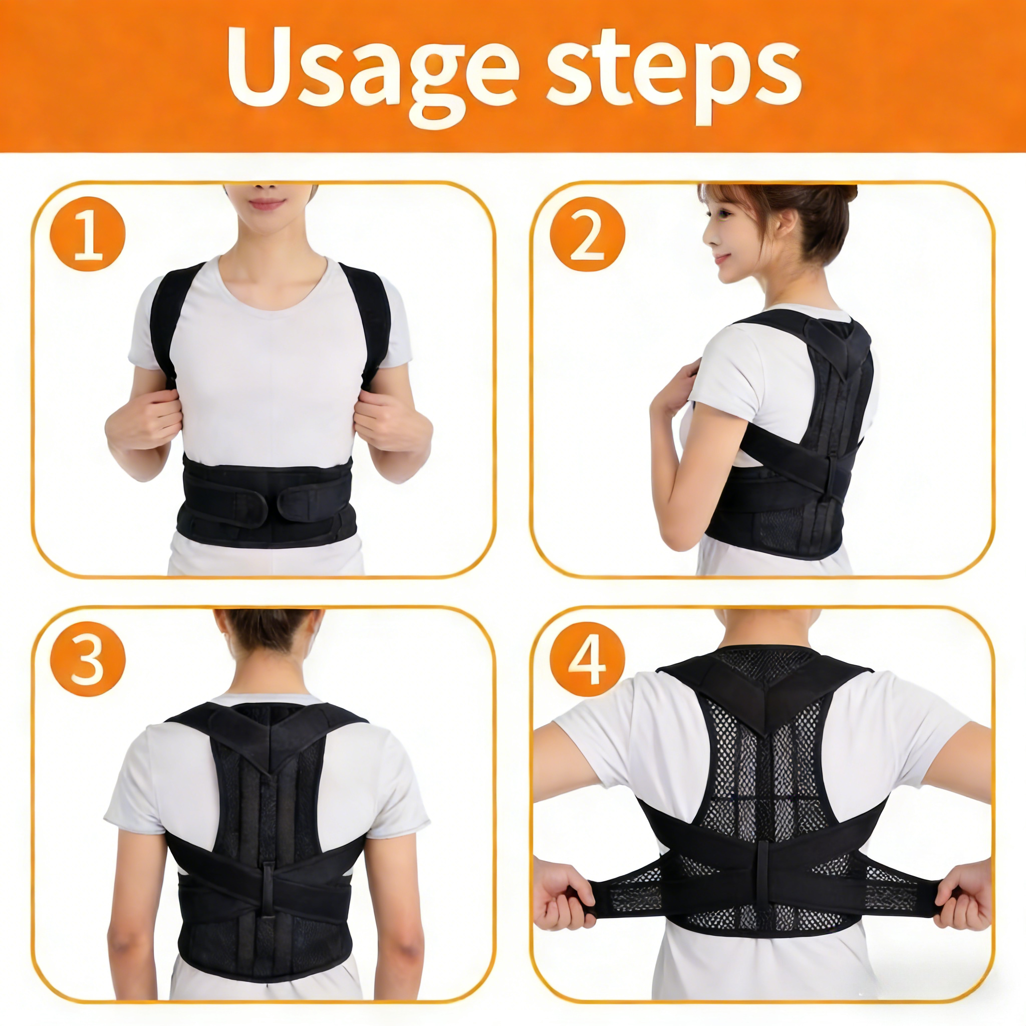 unisex adjustable posture   back support lumbar support belt with adjustable shoulder straps and thickened pads breathable non slip design suitable for lower back spine men and women sitting standing traveling Product details 0