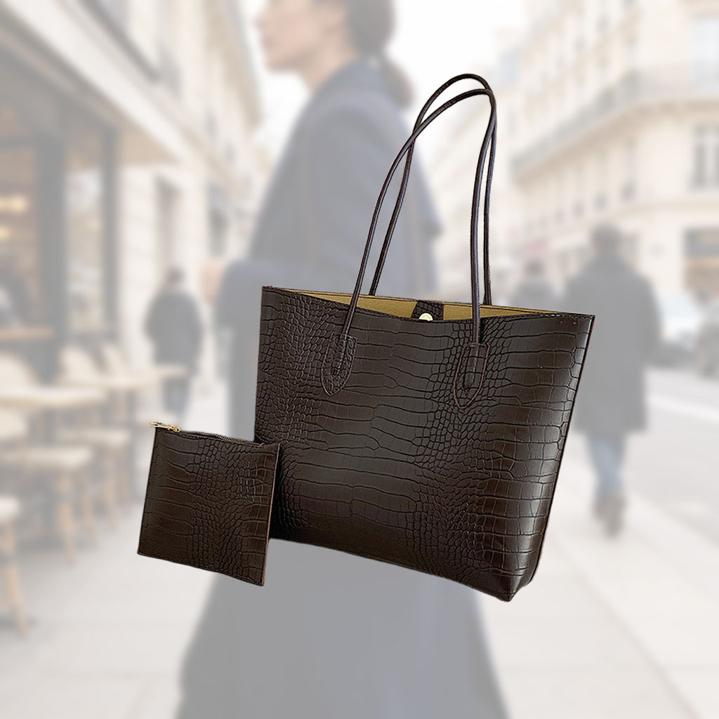 TEMU Paquete de 2 Bolsos Tote Grandes de PU para Mujer con Estampado de , Bolso de con Cierre de Cremallera Seguro y Neceser Pequeño para Trabajo,