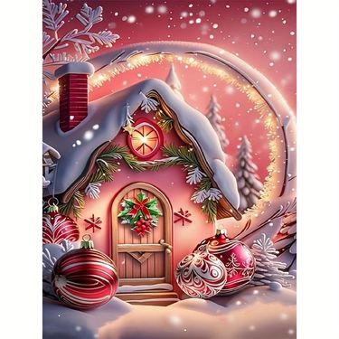 1pc Kit de Pintura Artística de Diamantes 5D de la Serie Festiva Adecuado para Todas las Estaciones, Patrón de Casa de Nieve Navideña, Kit Completo, Principiante Adulto, Regalo de Decoración de Pared para el Hogar de Artista de Diamantes