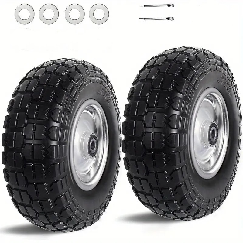 TEMU 2-pack Of 10-inch Tires, Heavy-duty, High Quality Solid Tires, 5/ 8-inch Axle Hole, 2.2-inch Offset , Suitable For Wheelbarrows, , And Outdoor