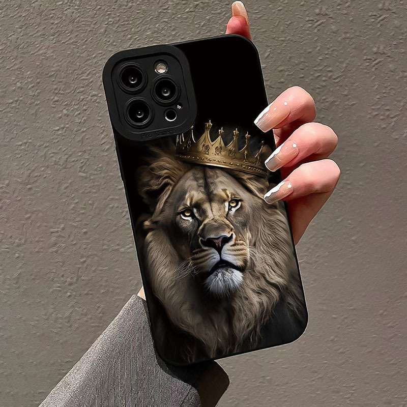 TEMU C1215 Black- Lion Phone Case With Crown Pattern, Compatible With Iphone 15 Pro Max/14 Plus/13 Pro Max/12/11/7/7 Plus/ix/xr/xs Max