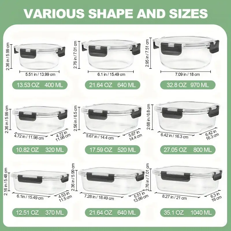 12pcs glass food storage container with lid meal preparation kitchen storage container lunch bento box leak proof airtight glass bento box for microwave oven refrigerator and dishwasher Product details 6