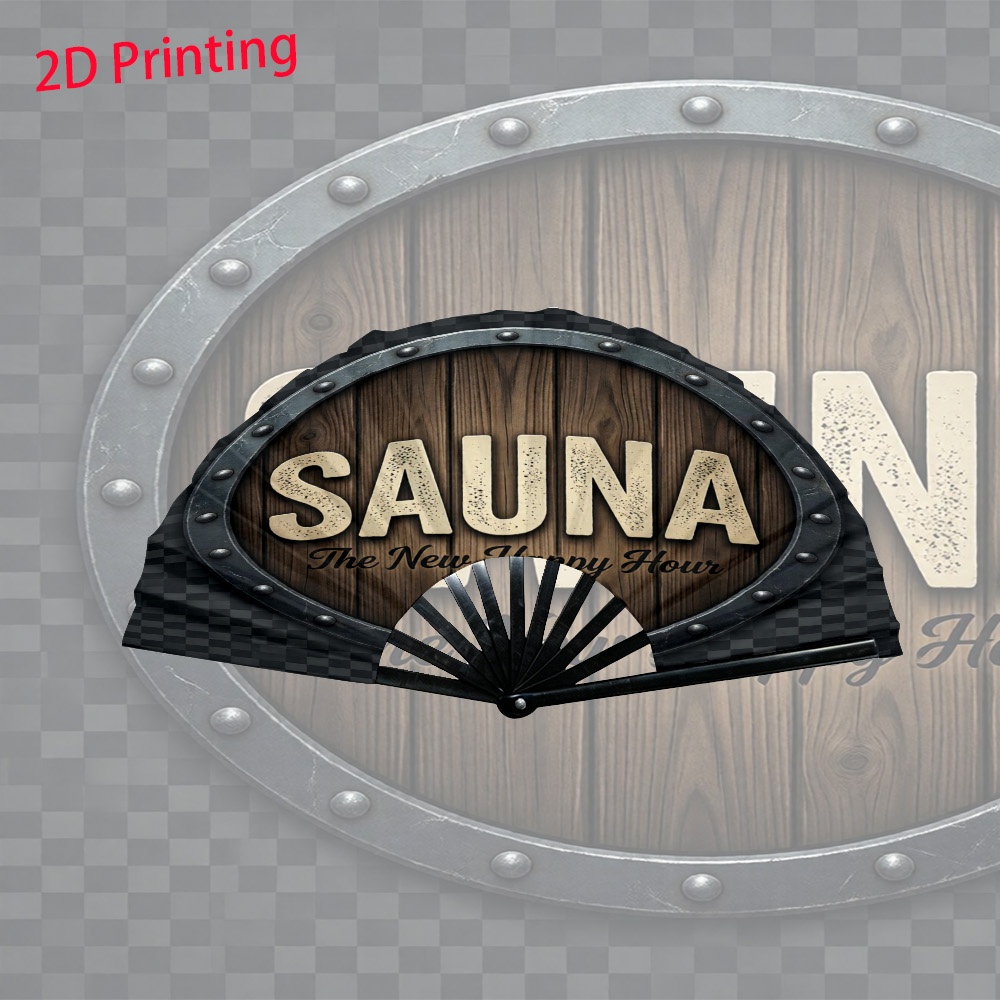 TEMU 1pc Sauna Emblem Theme Folding Fan- Wedding Party Decoration, Home Decoration Gift, With Vivid Printed Patterns, Portable And Durable For Indoor
