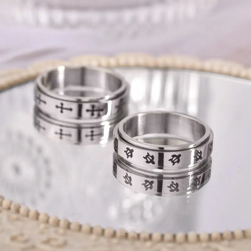 mens cross design rotating ring minimalist everyday formal jewelry christmas thanksgiving gift for him year round wearable ring for wedding birthday anniversary affordable luxury accessories versatile accessory unique electroplated wedding band stylish accessory durable jewelry fashion jewelry jewelry lovers Product details 2