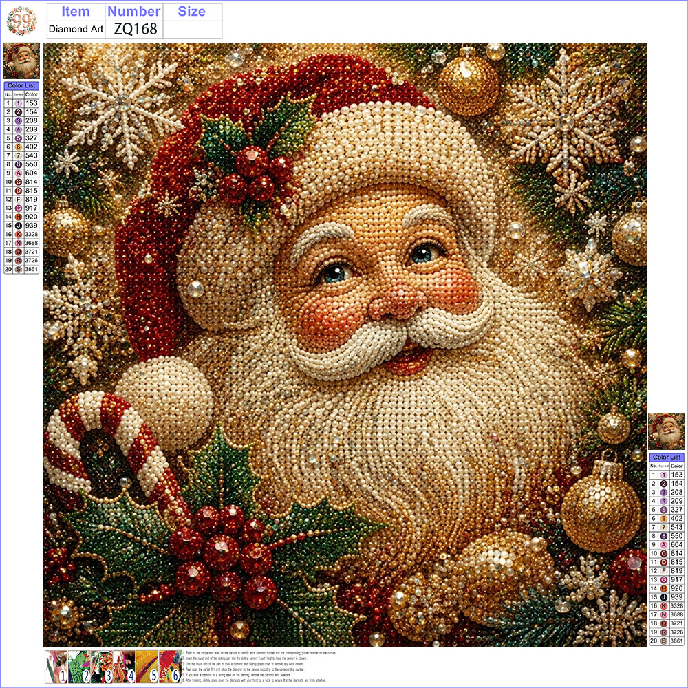 TEMU Diy Pearl Art Painting Kit 11.8 X 11.8 Inches - Classic Santa Claus Portrait Design, Includes Round Pearls, Sparkling Gems, Clear Symbols,