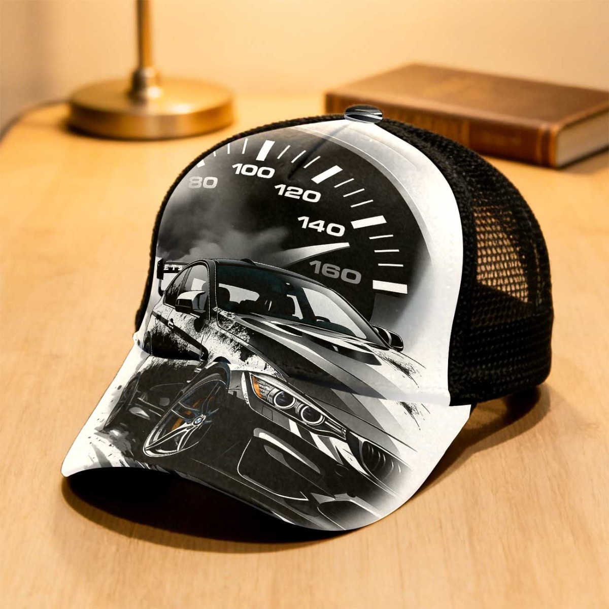 TEMU 1pc Speedometer Car Print Adjustable Snapback Cap - Lightweight With, Round Top & Curved Brim, Suitable For - Outdoor, Mardi Gras, Day, Casual
