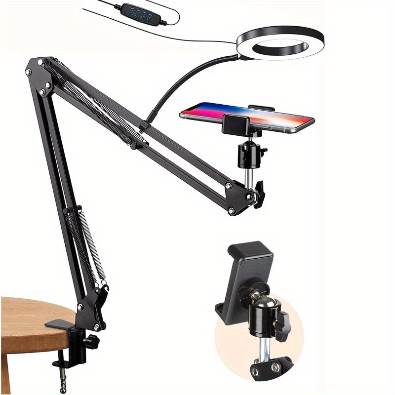 Image of 1pc Flexible Articulating Phone Arm Stand | Mobile Phone Tripod, Phone Mount Desktop Telescopic Holder, Phone Mount, Desk Tripod, Material: Abs