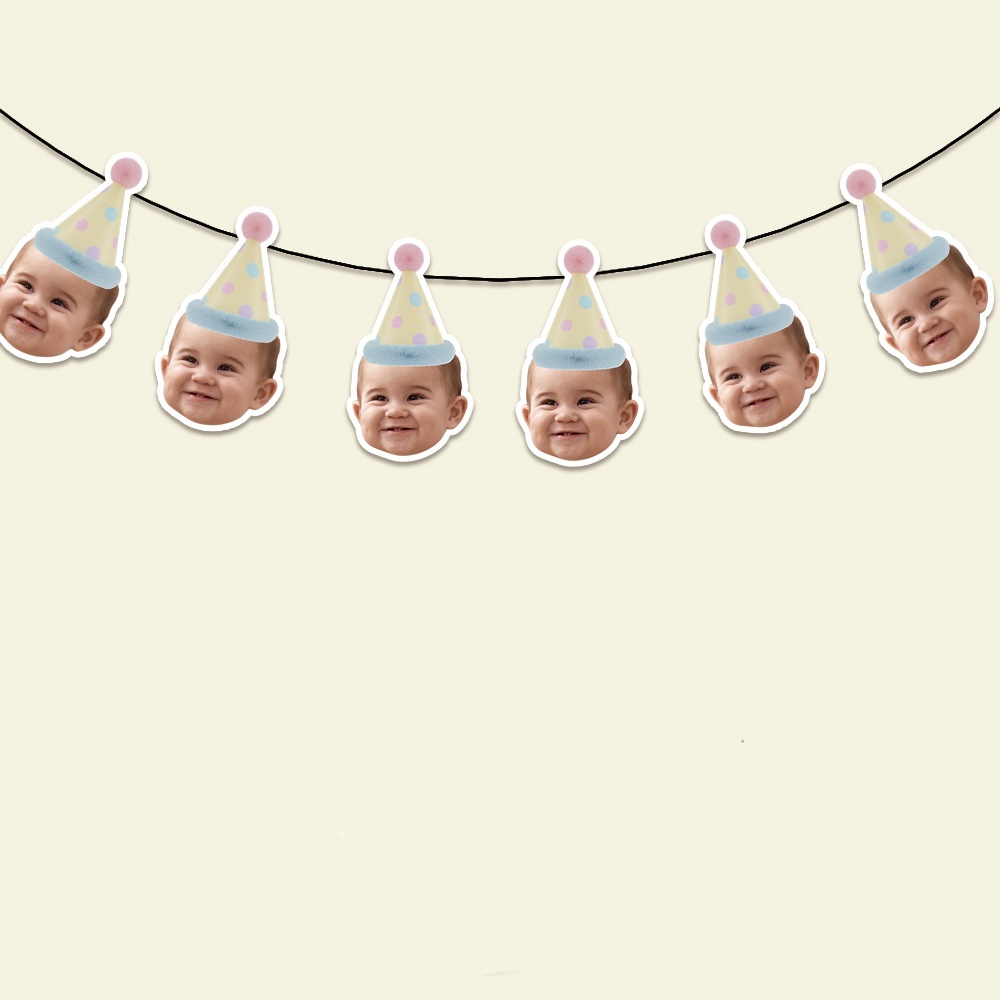 TEMU Custom Photo Face Banners With Party Hats, Personalized Fun Photo Paper Bunting Garland, Suitable For Birthday, Wedding, Graduation, Anniversary