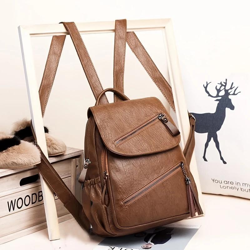 Mochila organizadora multifuncional de gran capacidad, bolso de hombro para mujer, carcasa suave de PU, diseño retro minimalista, bolso pequeño para uso diario