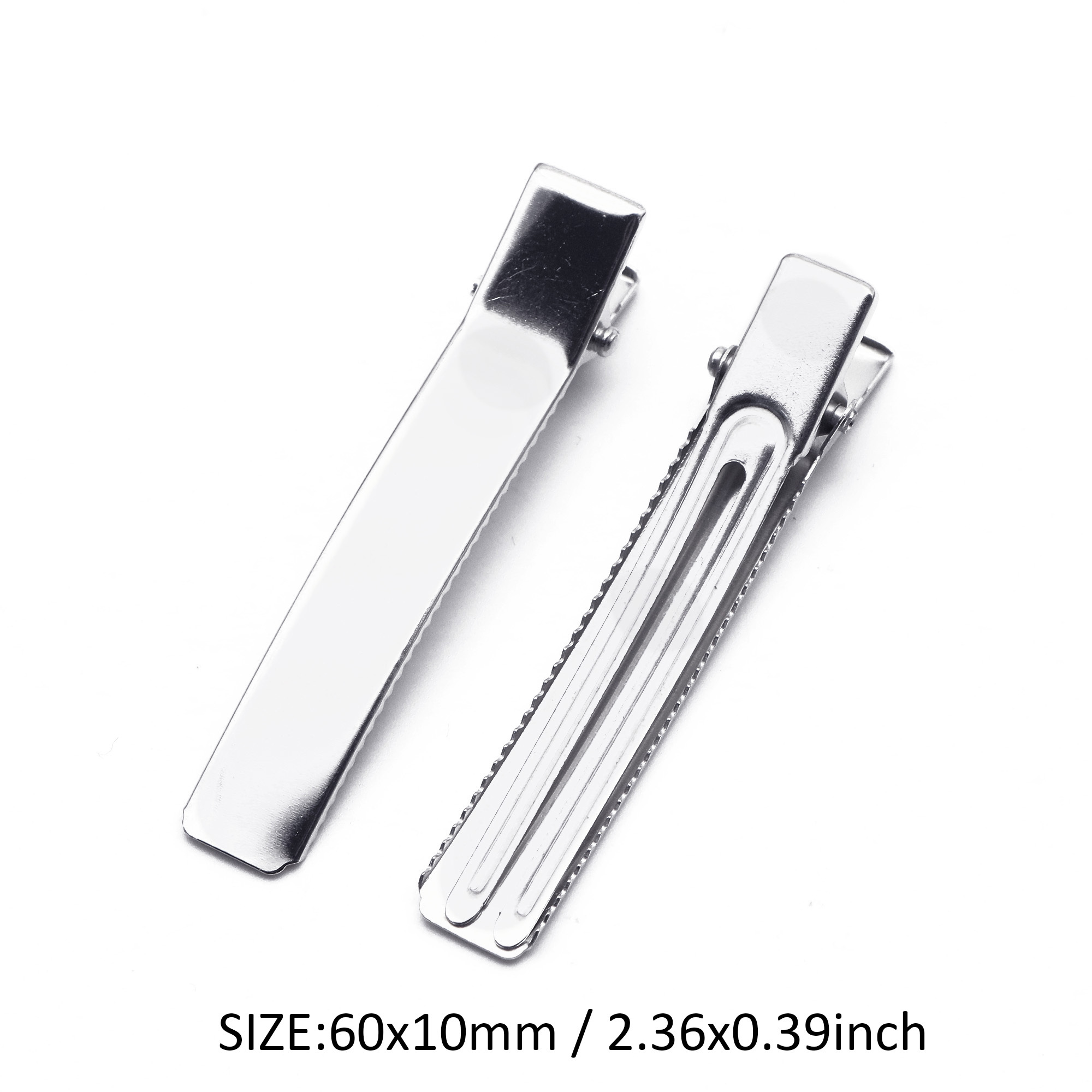 TEMU 2D Flach, 25 Stück Metall Haarklammern - 4 Größen, Silberne Serie, Flache Entenschnabel, Einzelzahn Alligator Haarklammer Basis für Salon DIY