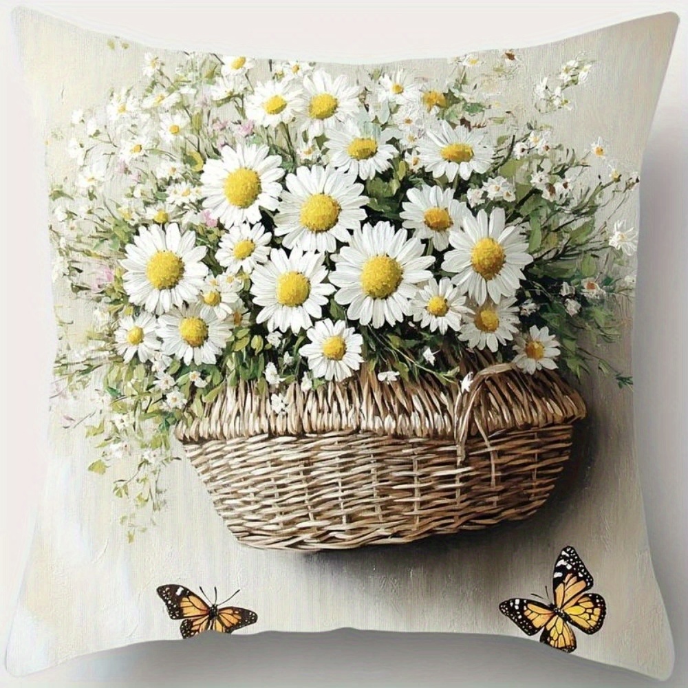 4pcs vintage daisy print pillow covers double sided digital printing non embroidered machine washable zipper closure polyester ideal for daily use holiday decor valentines mothers day   halloween thanksgiving christmas decorative pillows Product details 8
