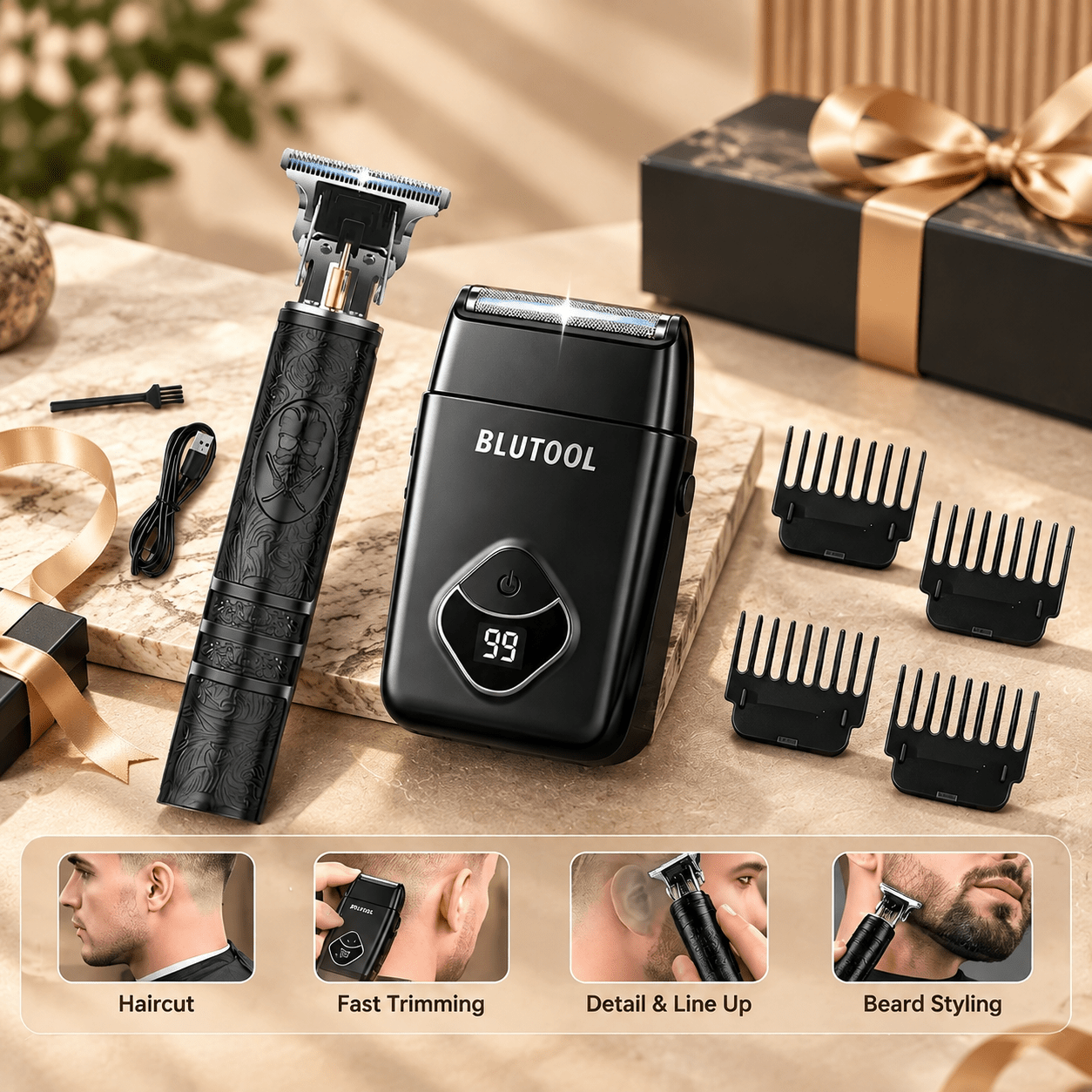 TEMU Grooming Kit For Men, Christmas Stocking Stuffers For Men, Rechargeable Electric Beard Trimmer Set With Lcd Display, Cordless Hair Clipper