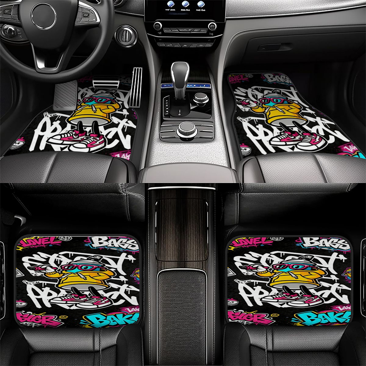 TEMU 4pcs Set Car Foot Mats Universal All- Floor Mats Fiber Anti-slip Wear-resistant Sedan/suv/trucks Cool Graffiti Design Unisex Commuting Essential