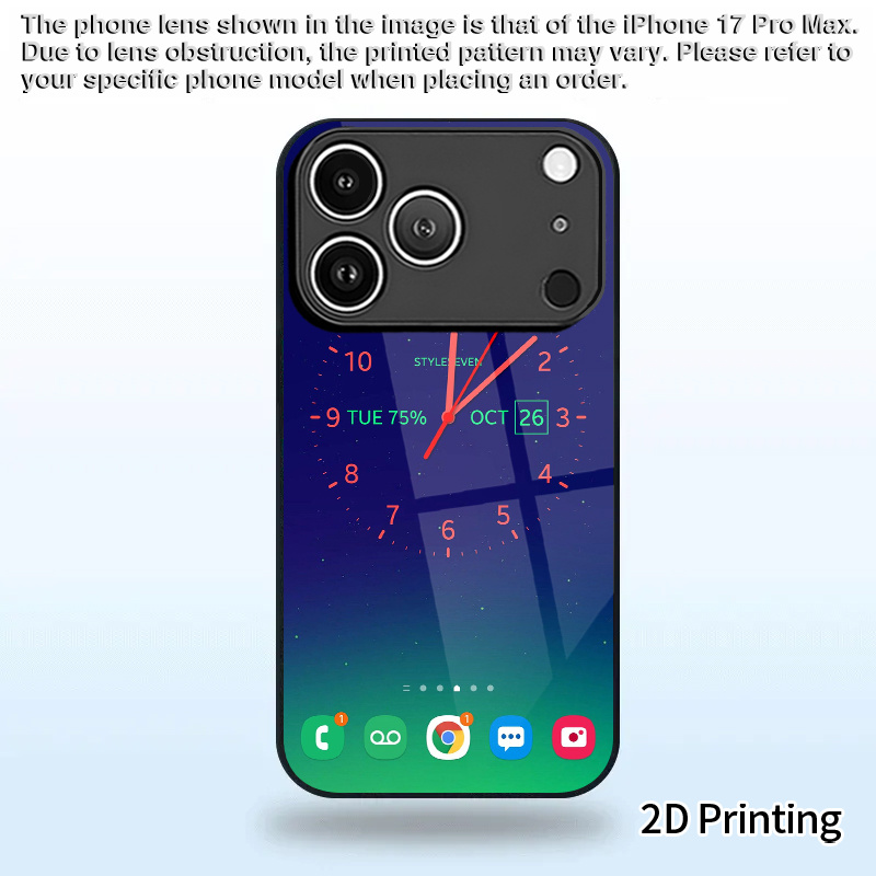 TEMU Phone Case: 2d Flat Digital Clock Displaying Time 1, Tempered Glass Luxury Model, Suitable For 17, 17 Air, 17 Pro, 17 Pro Max, 16, 16 Plus, 16