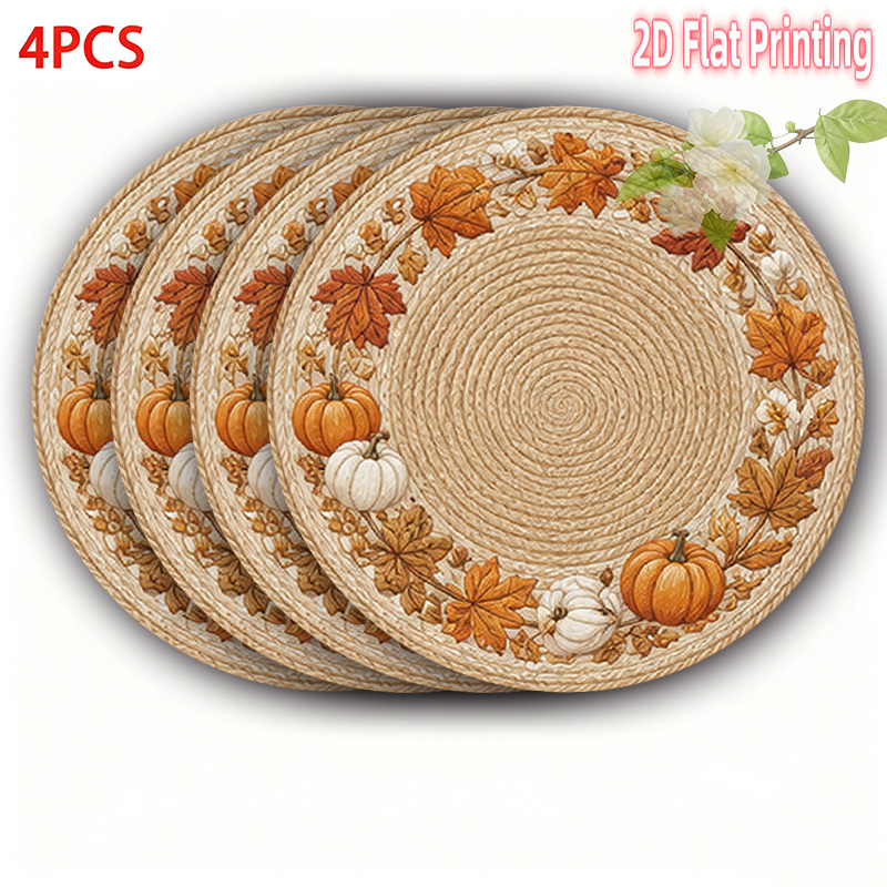 TEMU 4-6-8 pezzi Tovagliette 2D con stampa Foglia di zucca beige - Tovagliette da in poliestere da 15 pollici, Decorazioni per casa, matrimonio,