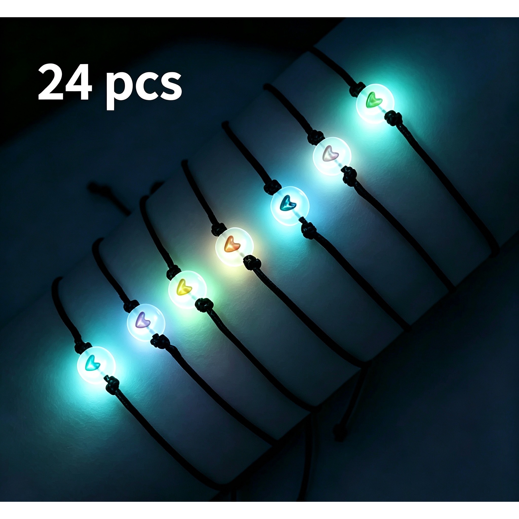 TEMU 24pcs -the- Bracelet Set - Luminous Acrylic Beads Suitable For Halloween & Christmas, Hand-woven Adjustable Couple Bracelets With Glow, Bohemian