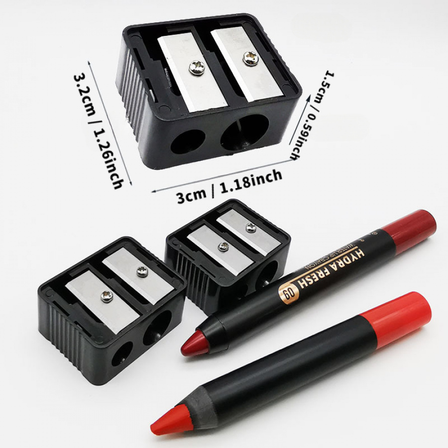 TEMU 2pcs Double Hole Beauty Pencil Point Ladies' Makeup Pencil Sharpener Plastic Double Hole Pencil Sharpener Eyeliner Pen, Pencil Eyeliner Pen,