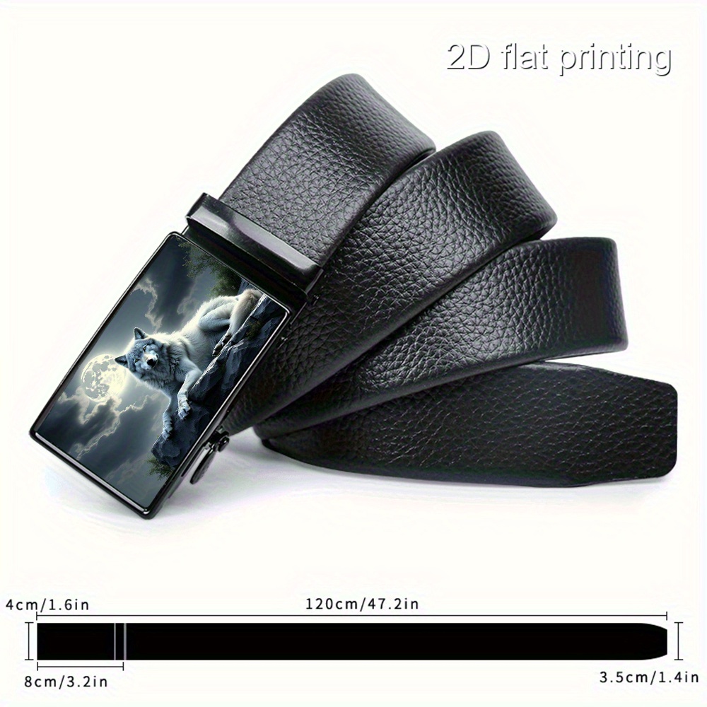 TEMU A 2d Mystical Night Scene With Wolf Art Design - Durable High-quality Exquisite Belt, Men's Sliding Belt, Adjustable Business Belt, Suitable For