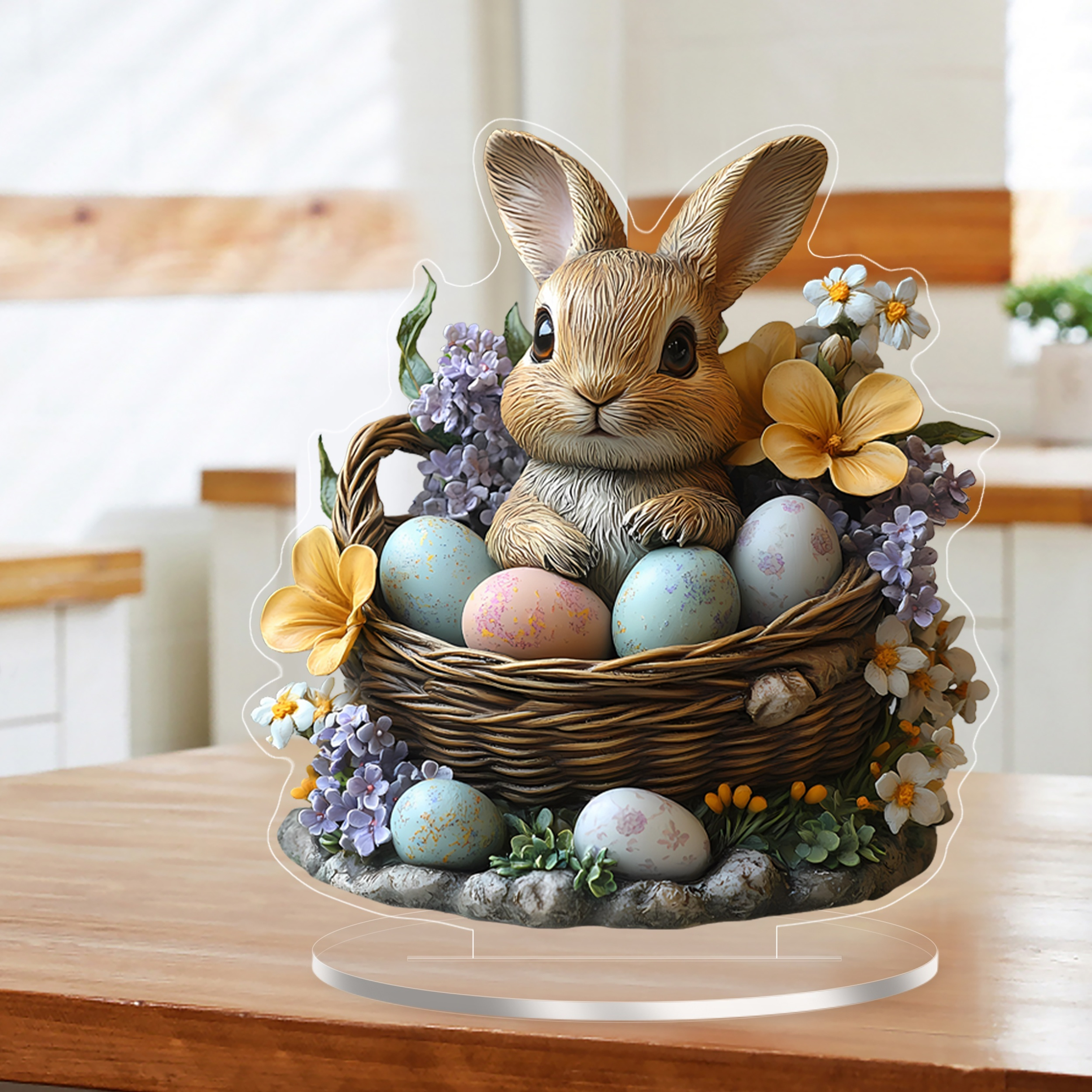 

A 2d Acrylic Statue Of A Rabbit With An Egg - Easter And Spring Decorations, A Vintage-style Tabletop Ornament Suitable For Home And Garden.