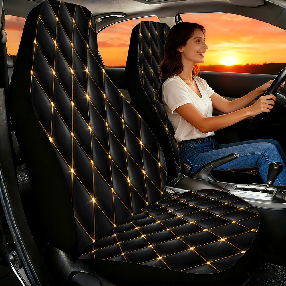 Image of 2pcs Diamond Quilted Pattern Car Seat Covers, Suitable For Front Seats, High , Polyester Material, Suitable For Cars, Suvs, And Trucks, Women' Additions