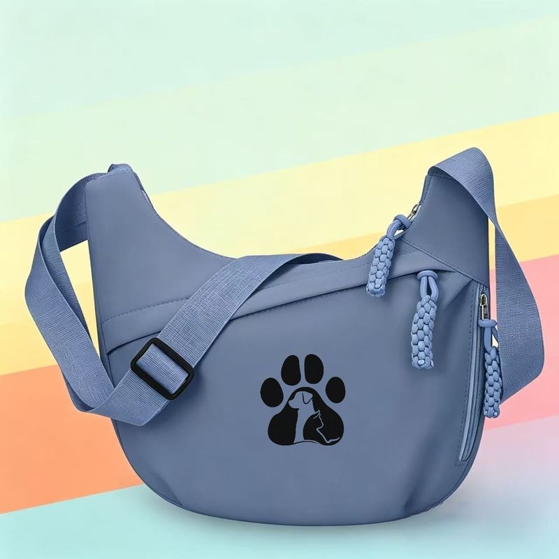 TEMU Women' & Paw Print Crossbody Tote Bag - Soft Nylon/ Shoulder Purse With Adjustable Strap & Braided Zipper, Suitable For Travel School Shopping