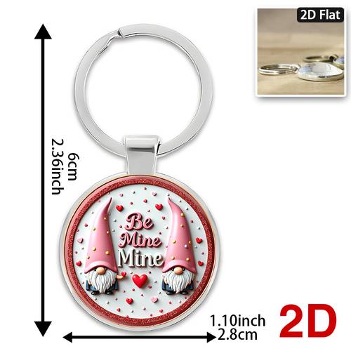 1pc 2d flat cartoon style elf love keychain pink hat heart holding gnome polka dot background with edge romantic and accessory for car keys backpacks and ideal for valentines day