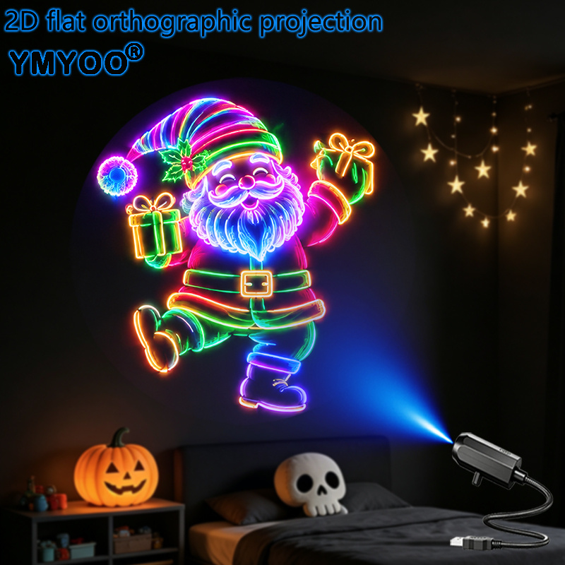 TEMU 2d Flat 1pc Led Portable Usb Projector, 360° Rotatable Christmas Neon Light Santa Claus Gift Projection, Suitable For Party Bedroom Living Room