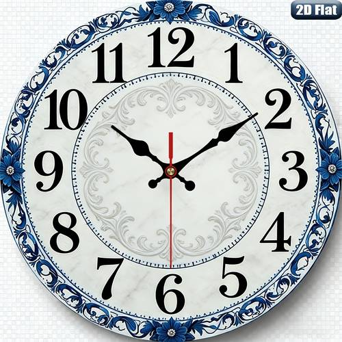1 2d flat blue and white porcelain theme wall clock silent decorative wall clock suitable for bedroom living room office kitchen and bathroom 30 48cm perfect gift for birthdays and holidays aa batteries not included 2d flat
